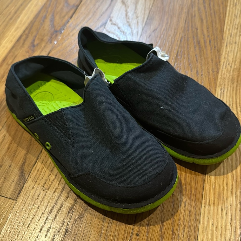 Boys fabric crocs never warn and dry cleaned